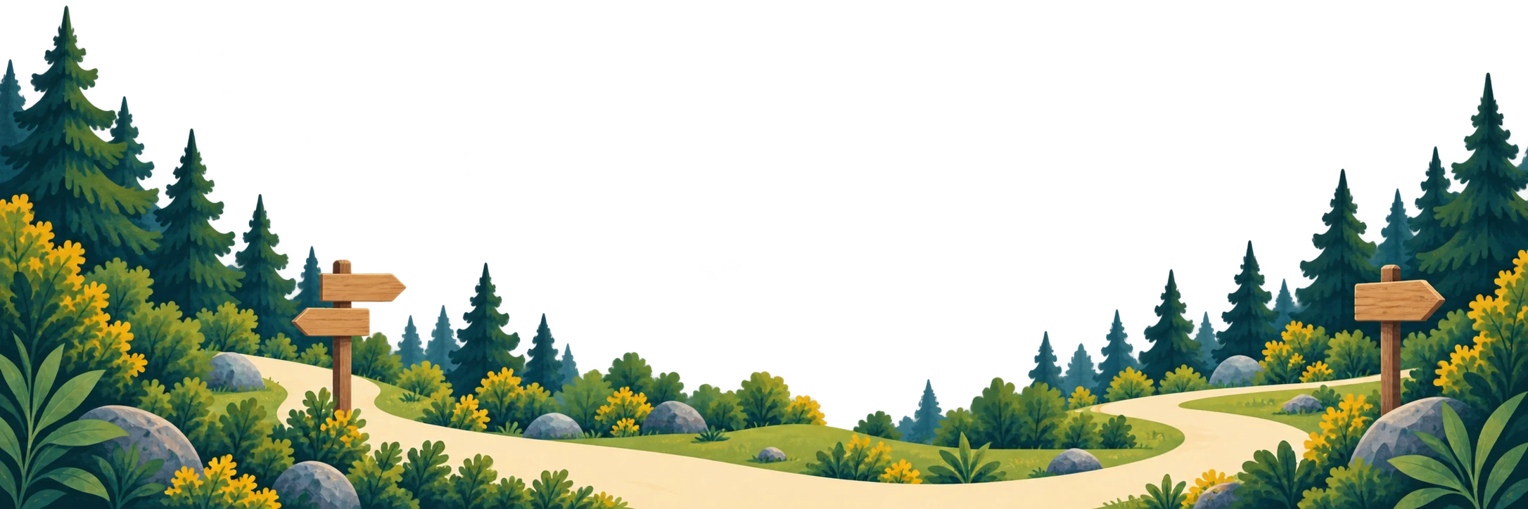Paisaje ilustrado con un camino entre bosques