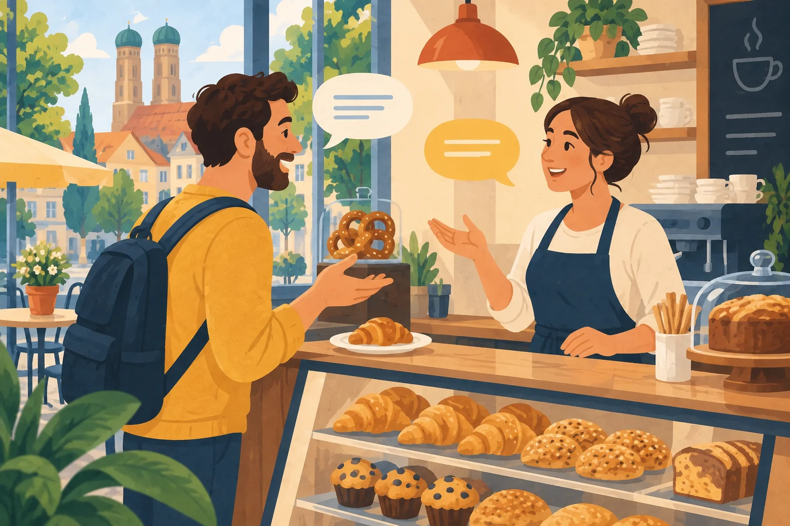 Conversación práctica en alemán en una cafetería